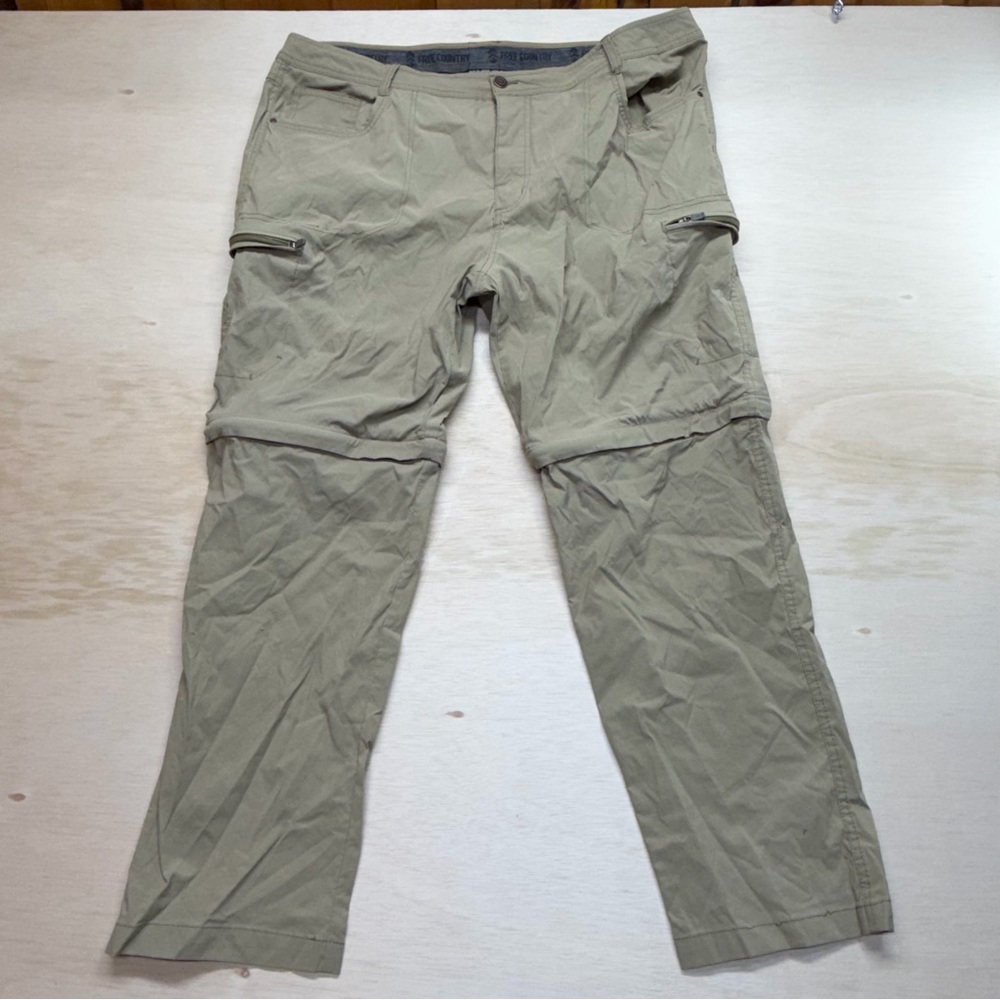 Free Country Pants Mens 44x30 Tan Convertible Zip Off Shorts Packable Light